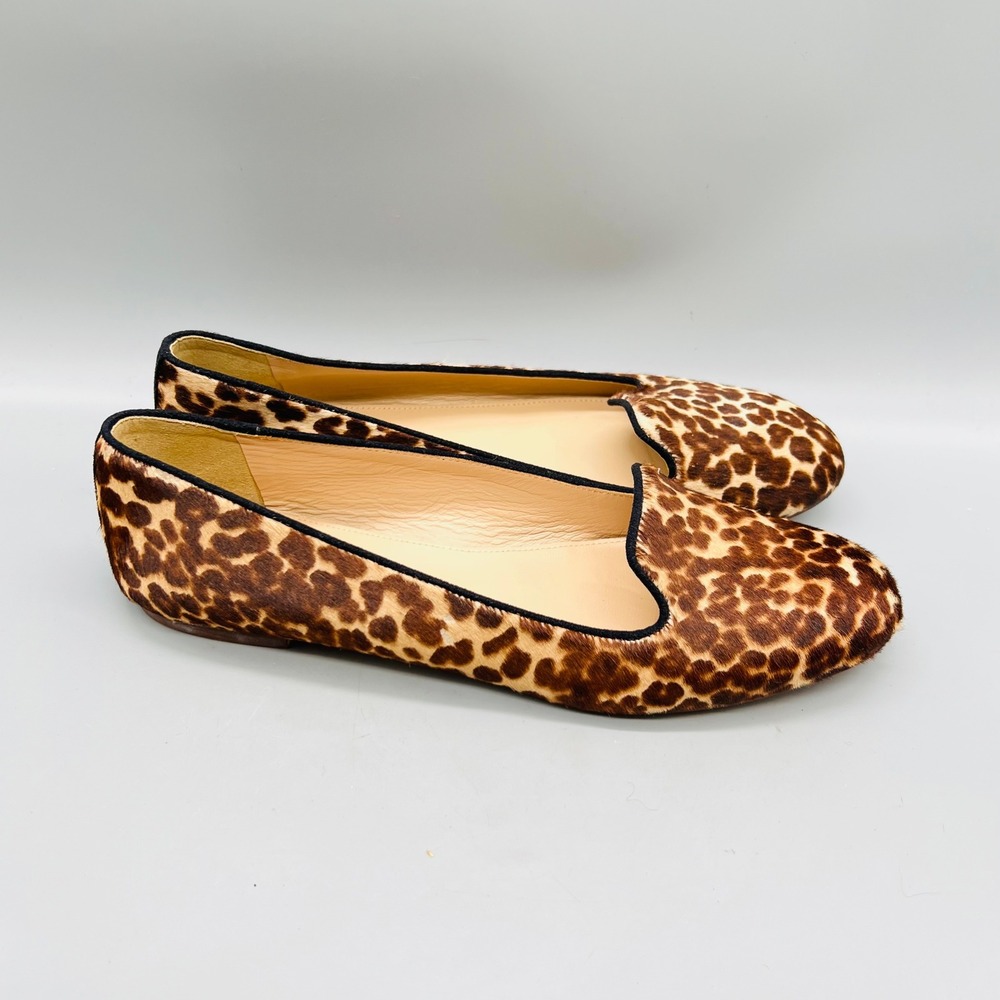 J.Crew Flats Womens 8.5 Brown Leopard Calf Hair Smoking Slipper Collection